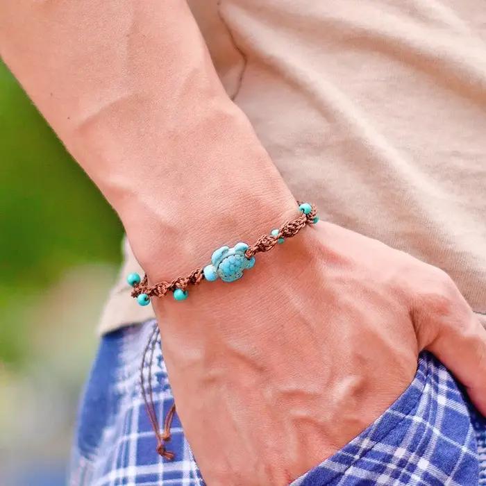 Bohême corde Bracelet unisexe réglable tortue Braslet été plage bijoux 4mm perle de riz