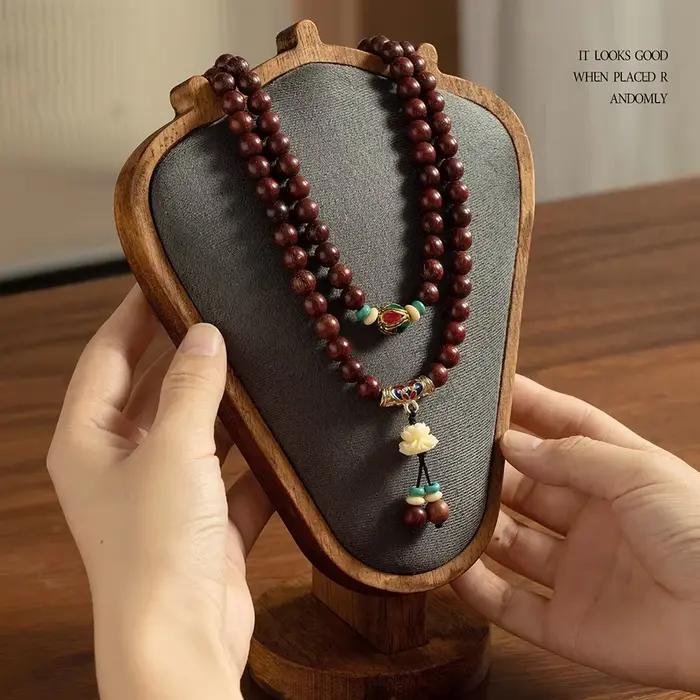 Présentoir à bijoux en bois exquis pour femmes avec suspension de colliers et velours intérieur beige noir multi occasions spéciales