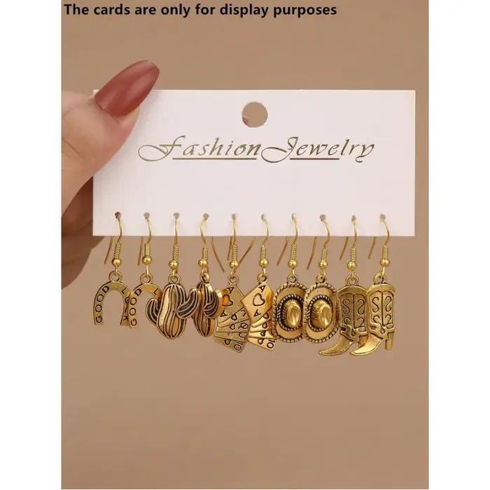 Lot de 10 boucles d'oreilles tendance en métal style western cowboy