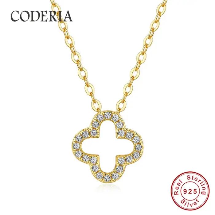 Collier clavicule pendentif trèfle à quatre feuilles pour femmes, plaqué or 18 carats, argent S925,