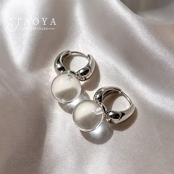Nouveau design 2026 – Boucles d'oreilles pendantes rondes transparentes en résine, style coréen, bijoux polyvalents pour filles et femmes