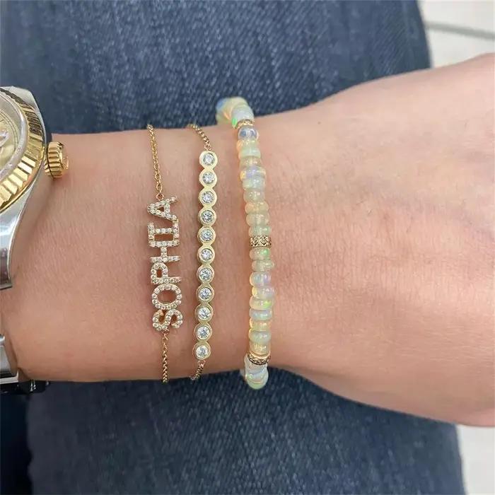 Bracelet scintillant personnalisé avec nom personnalisé, Bracelets avec lettres en Zircon cubique, b