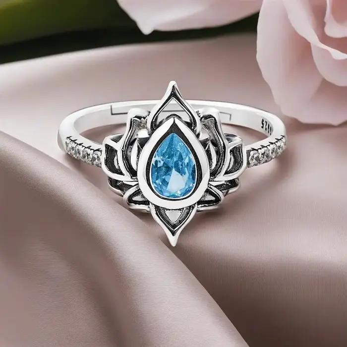 YILUOCD 925 Thai argent anneaux réglables pour les femmes fleur de Lotus coloré Zircon anneau Boho femme bijoux fins cadeau