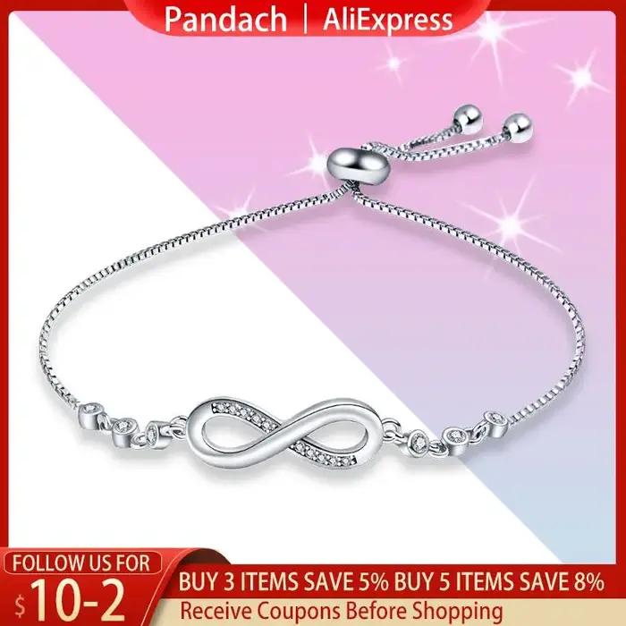 PANDACH-Bracelet réglable en argent Sterling 925 authentique pour femme, bijou à la mode, 8 mots, po