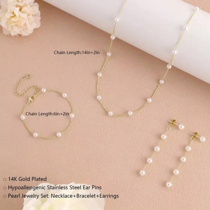 Minar – ensemble de bijoux classiques en perles d'imitation pour femmes, chaîne en laiton plaqué or