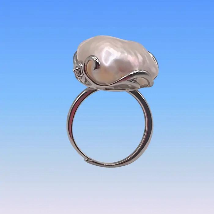 Bague en perle baroque naturelle AAA 925 argent sterling pour femmes pour les soirées et cérémonies élégantes