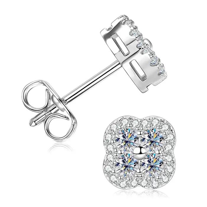 Ensemble de bijoux de luxe trèfle à quatre feuilles pour femme collier bracelet boucles d'oreilles moissanite certifiée couleur D plaqué or 14K romantique occasions spéciales
