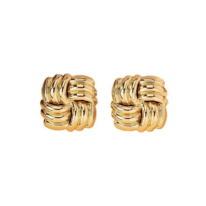 Personnalité carrée lisse tendance mode femmes boucles d'oreilles Simple couleur or cadeaux de fête