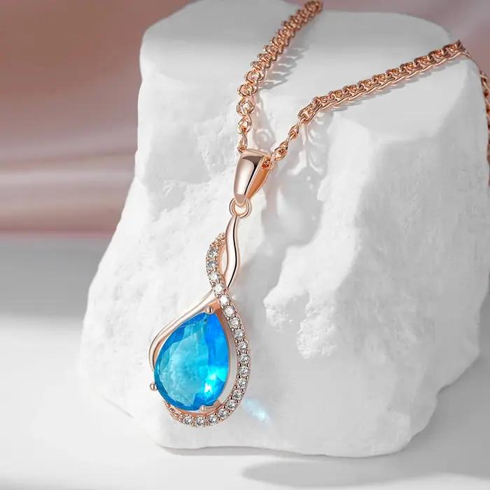 SYOUJYO élégant bleu goutte naturel Zircon collier Vintage 585 couleur or Rose luxe bijoux cadeau pour les femmes 