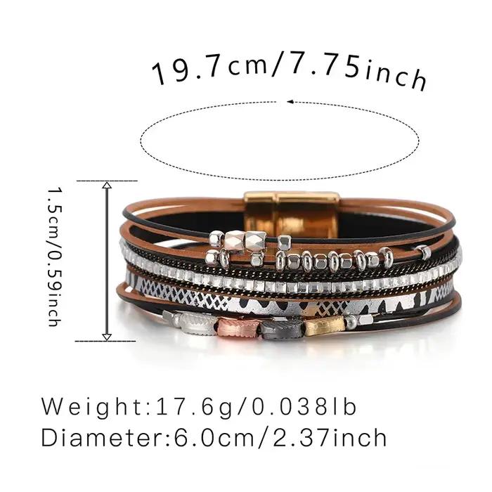 Bracelets en cuir multicouches bohème pour femmes, mode vintage, bracelet perlé, bijoux créatifs faits à la main, cadeaux porte-bonheur féminins