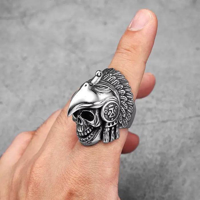 Bagues en acier inoxydable Scout Skull Indian Eagle bijoux punk rétro pour hommes et femmes occasions spéciales alliances de mariage style unique