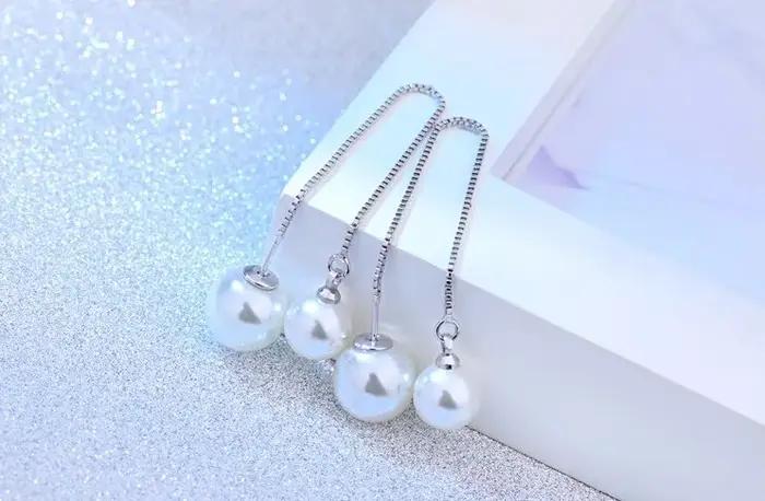 Fashion 925-Sterling-silver Perle Simulée JOEarring Ear Line sulfBoucles d'Oreilles 12cm Pour Femmes conservent S-E87 Munoreille