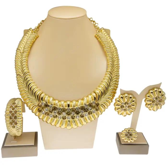 Ensembles de bijoux exagérés dorés pour femmes, collier en biscuits champagne fumant, bijoux de fiançailles de luxe