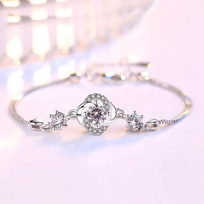 Bracelet en argent Sterling 925 pour femmes, trèfle à quatre feuilles, fleur, mode Simple, anniversa