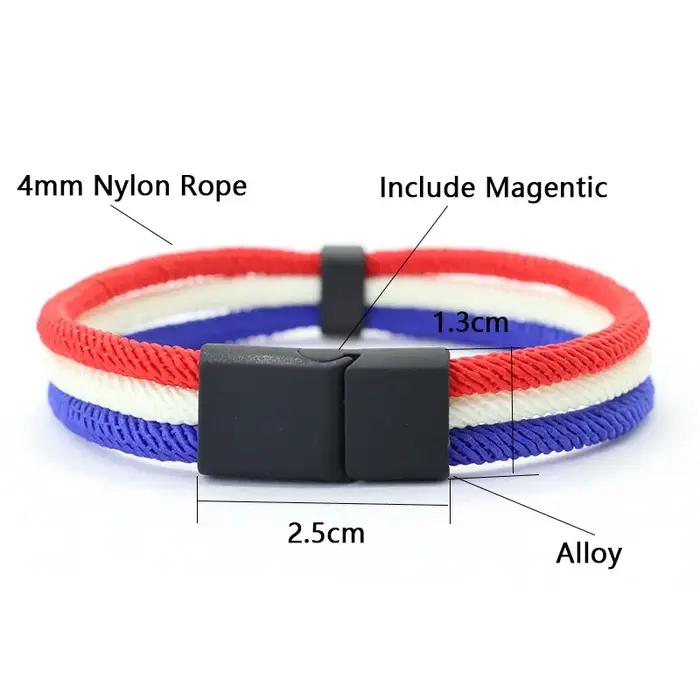 Nouveau Colorblock drapeau symbole Bracelet hommes 3 couches ouvrable aimant boucle Nylon cordon chaîne Braslet nautique