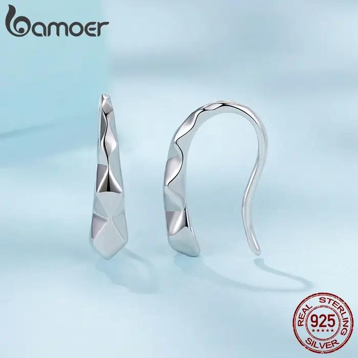 BAMOER 925 en argent Sterling géométrique crochet boucle d'oreille audacieuse en forme de diamant Original pour les femmes adolescentes cadeau d'anniversaire bijoux quotidiens
