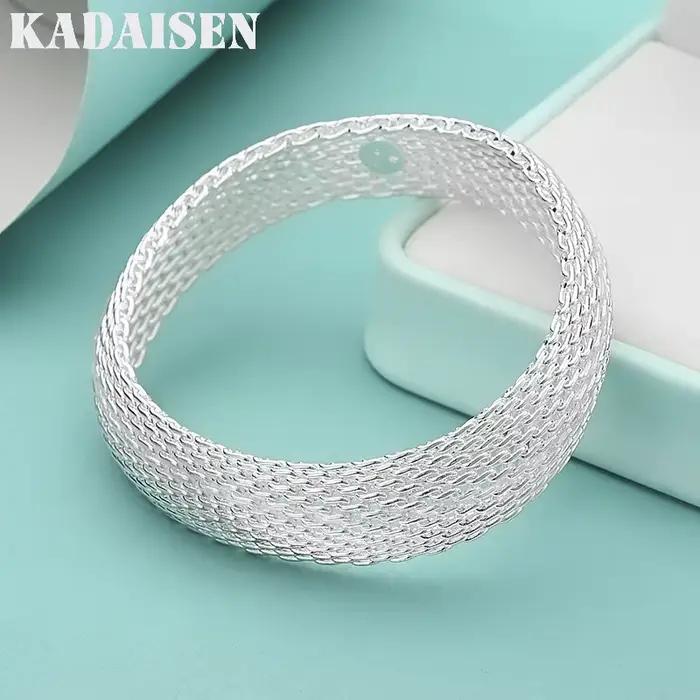 Bracelet rond en argent sterling 925, maille large 6 cm, élégant et rétro, pour femme, qualité supér