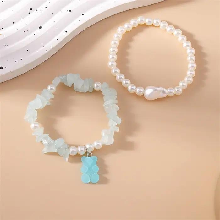 Lot de 2 bracelets bohèmes faits à la main avec perles d'imitation pour femmes