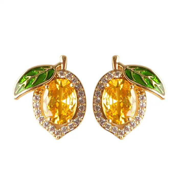 Nouvelles boucles d'oreilles citron élégantes et intelligentes serties de diamants pour femmes