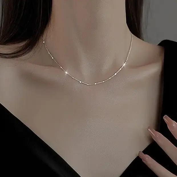 Colliers à chaîne géométrique brillants couleur argent pour femmes