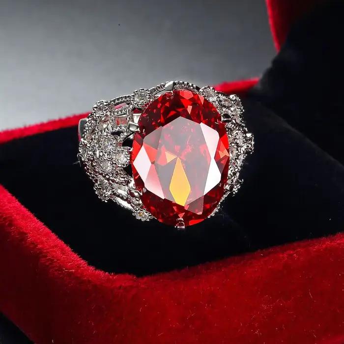 Bague de fiançailles Solitaire rouge pour femmes, bijoux en argent Sterling 925 véritable, bague en