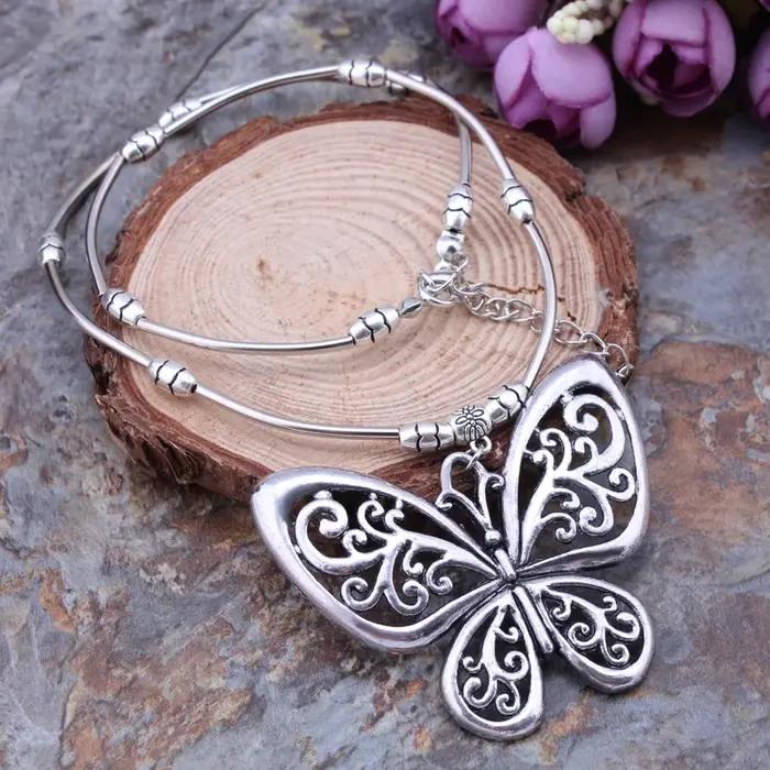 Aihua bohème ethnique déclaration papillon colliers pour femmes tibétain argent métal pendentifs