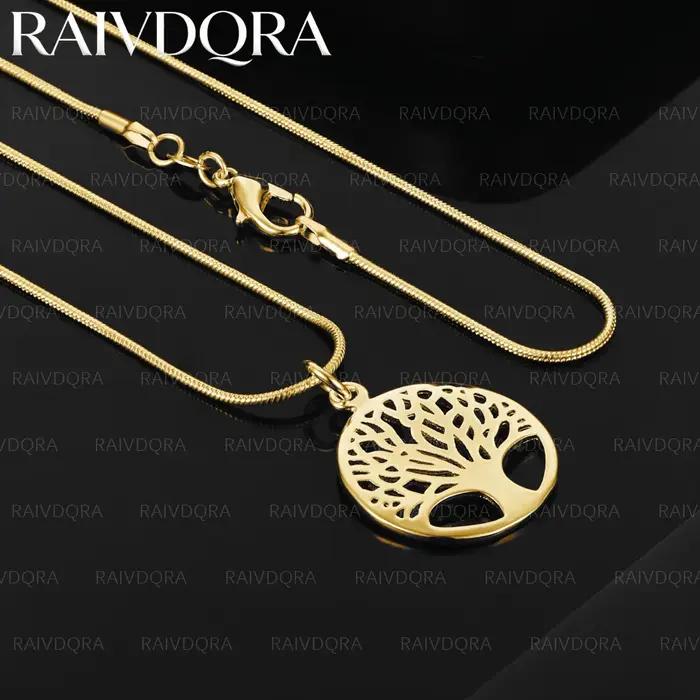 Collier pendentif arbre rond plaqué or 18 carats pour femmes et hommes