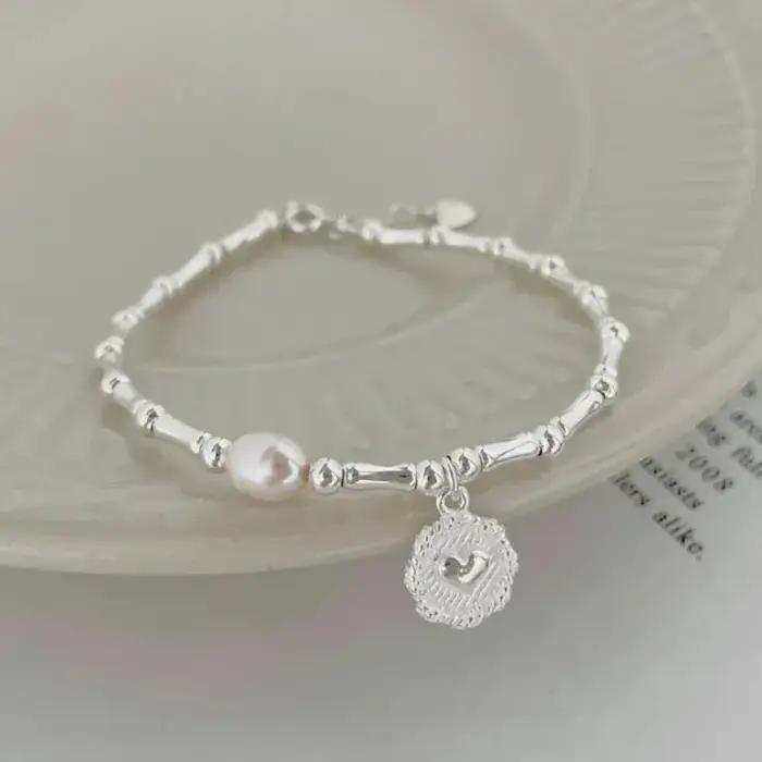 Bracelet en argent sterling 925 avec nœuds et perles pour femme occasion anniversaire cadeau chic et moderne élégant simple tendance