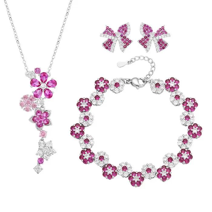 Ensemble de bijoux en zircone rouge pour femmes