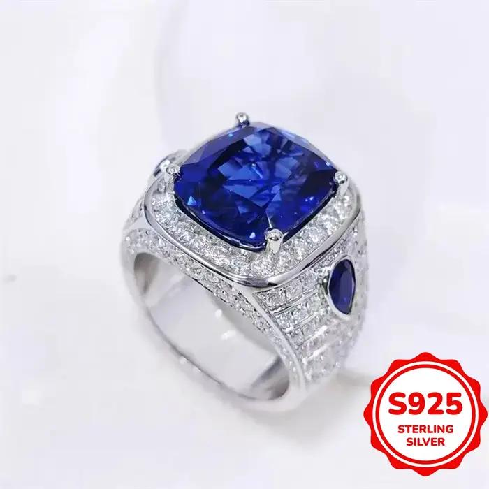 Bague en Argent Sterling 925 Serties de Zirconium Bleu Élégante à Offrir pour Femme Occasions Spéciales