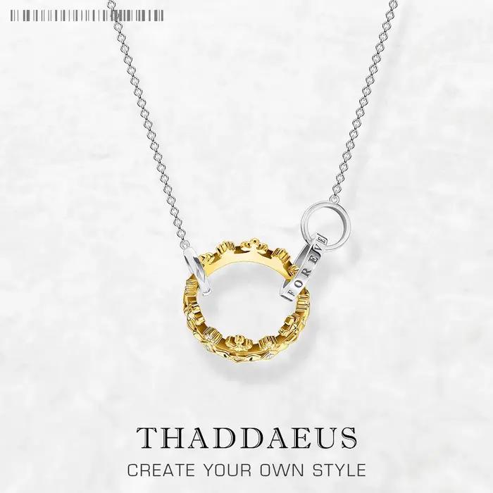 Collier couronne royale en or, chaîne à maillons, bijoux fins élégants, Europe, argent sterling 925,