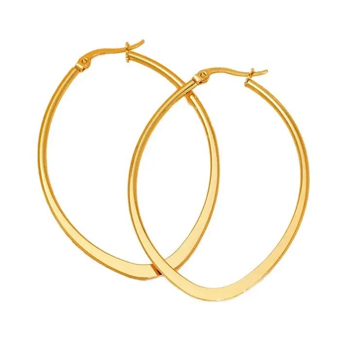 Boucles d'oreilles rondes à aplatissement elliptique, couleur or, acier inoxydable 316L plaqué IP, n