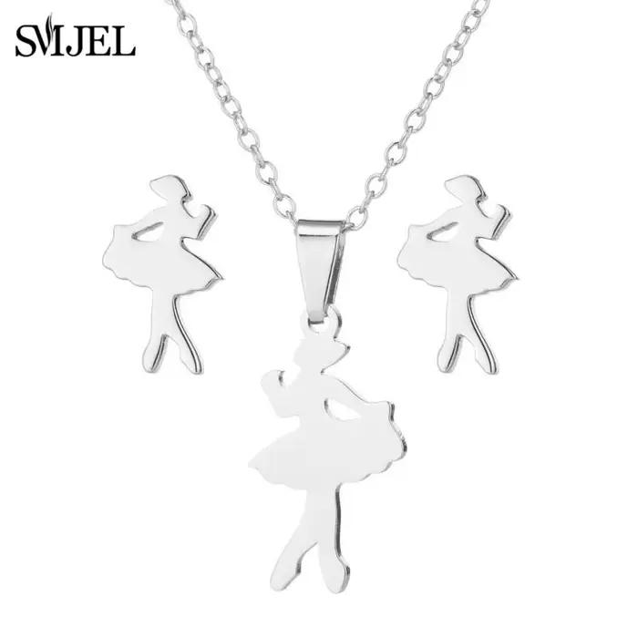 Boucles d'oreilles de Ballet dansante pour femmes et filles, colliers de ballerine à la mode, couleur or, ensemble de bijoux en acier inoxydable, accessoires, cadeau de Sport en Club