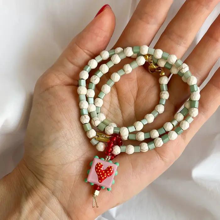 Collier de perles turquoise blanches françaises européennes et américaines