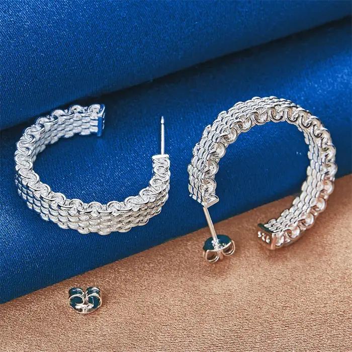 Boucles d'oreilles tressées en argent sterling 925 pour femmes, élégantes et modernes, idéales pour les occasions spéciales et les fêtes