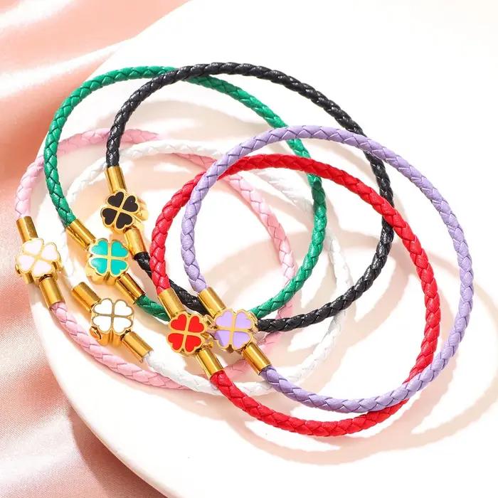 Bracelet tressé trèfle à quatre feuilles porte-bonheur classique pour femmes