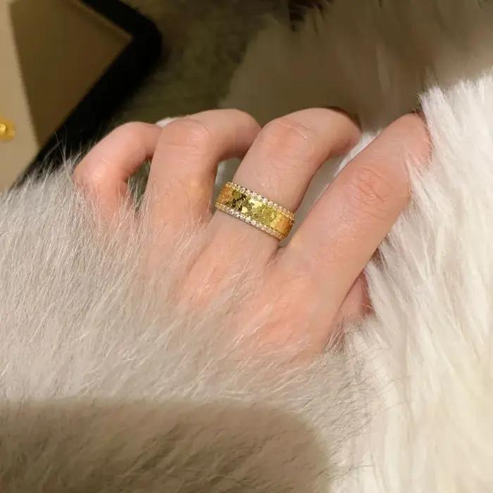 Bague Vintage en argent 925 avec diamants cloutés et paillettes
