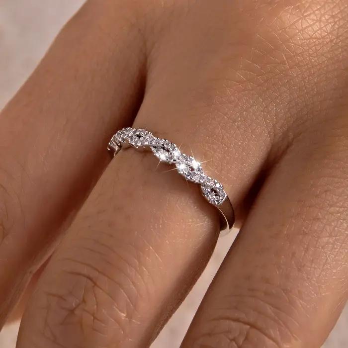 Bague Cube de Sucre Harlermoon en Cuivre Sertie de Zirconium Blanc Minimaliste Pour Femme Occasions Spéciales Empilable