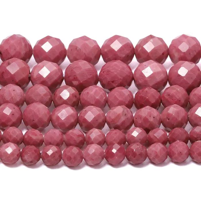 Perles rondes en pierre à facettes en Rhodonite naturelle
