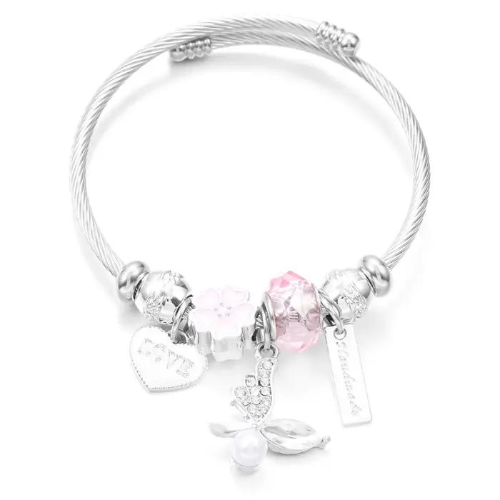 Nouveau strass à la mode libellule cristal perlé pendentif Bracelet en acier inoxydable 4 couleurs fermeture bracelets