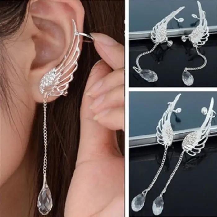 Boucles d'oreilles ailes d'ange en cristal plaqué argent