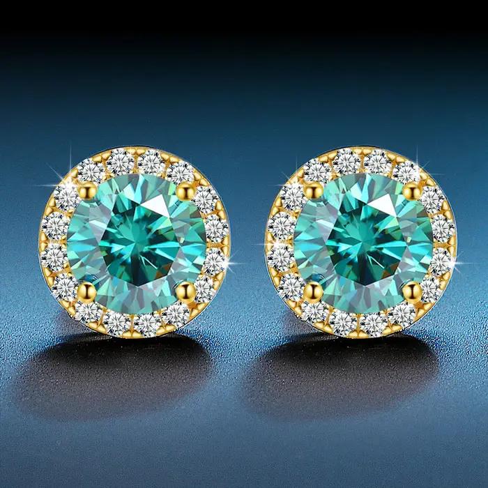 TUHE unisexe classique rond émeraude VVS1 Moissanite boucle d'oreille pour les femmes bijoux fins de luxe mariage 925 argent boucle d'oreille cadeau