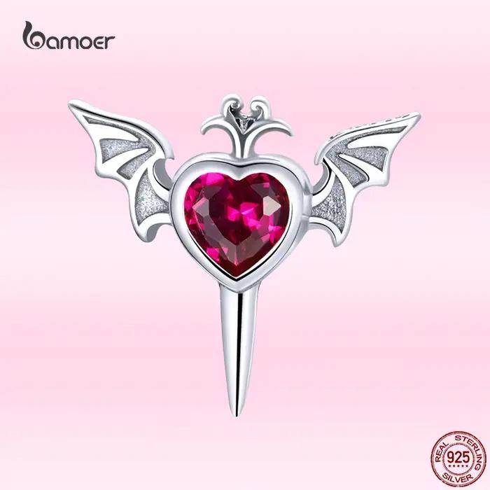 Bamoer – boucles d'oreilles en argent Sterling 925 avec ailes de chauve-souris et cœur rouge pour femmes