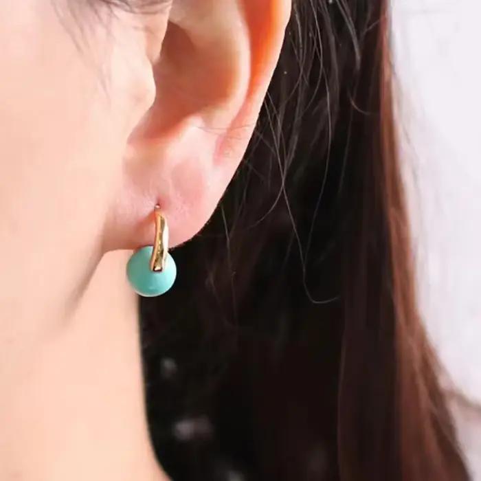 Boucles d'Oreilles en Perles Rondes Vert Clair pour Femme, Bijoux de Charme de Luxe, Style Ethnique, 430
