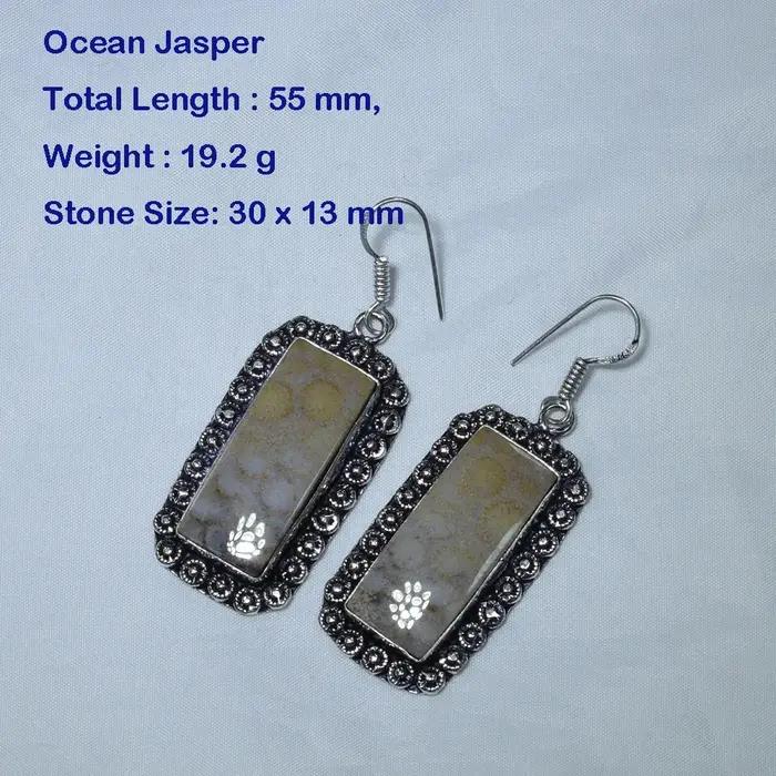 Boucles d'oreilles en agate véritable, jaspe et charoïte