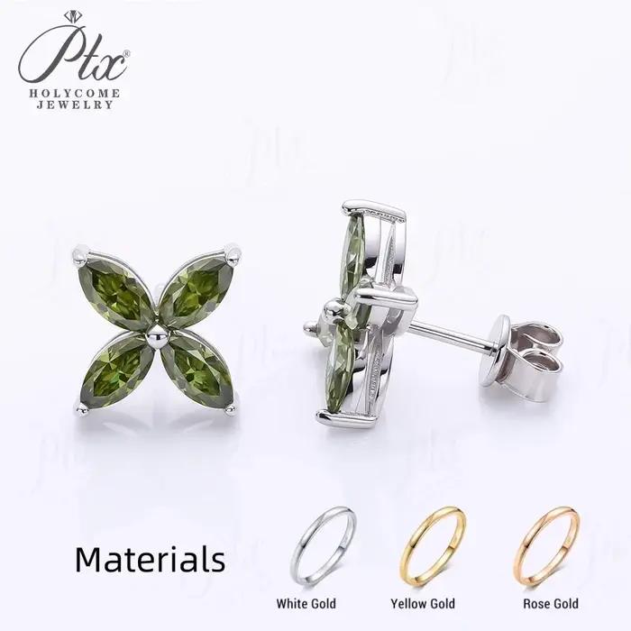 Collier pendentif trèfle à quatre feuilles, boucles d'oreilles à tige, diamant Moissanite taille Mar