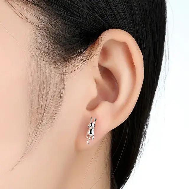 ANENJERY couleur argent élégant mignon chat ensemble de bijoux collier et boucles d'oreilles ensembles