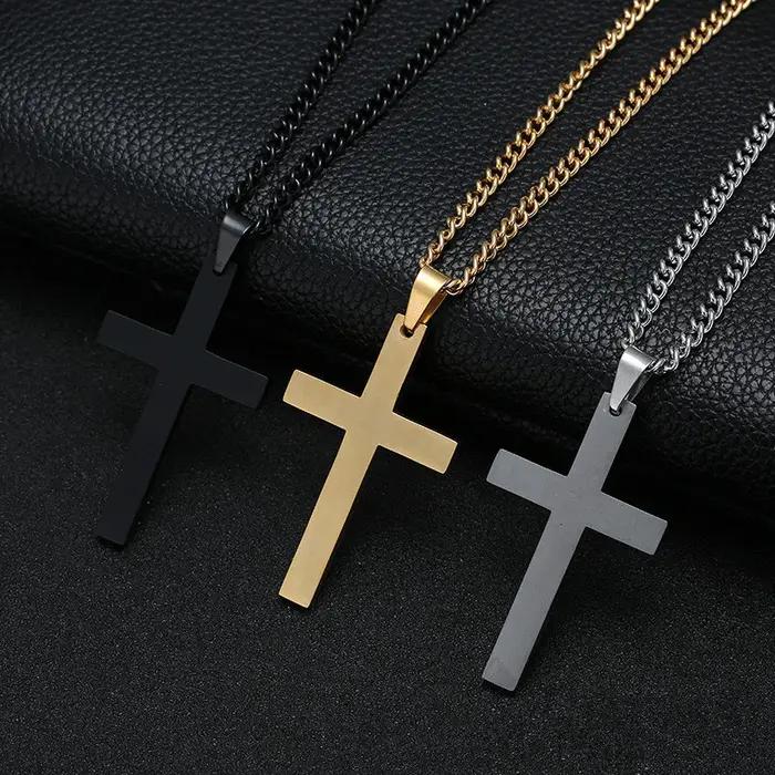 Collier pendentif croix en acier inoxydable pour femmes et hommes