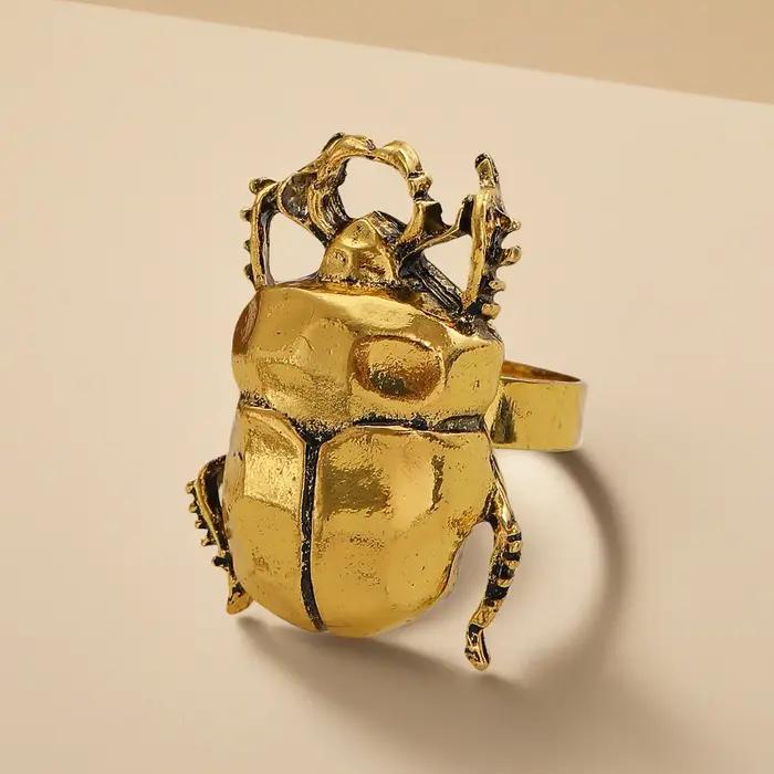 Bagues ajustables en métal en forme de scarabée, au design créatif et rétro, pour hommes et femmes,