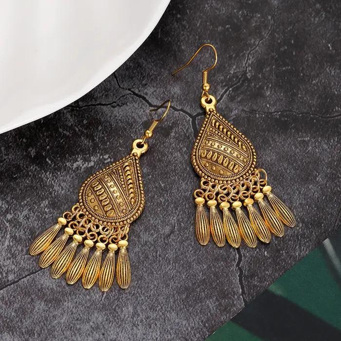Boucles d'Oreilles Rétro en Or Ethnique